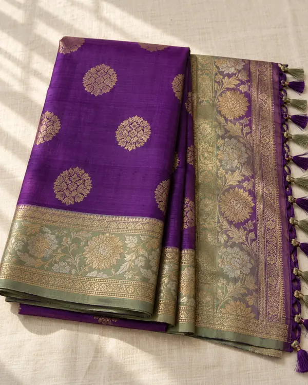 Ootha Pachai — Violet · sage-green zari border